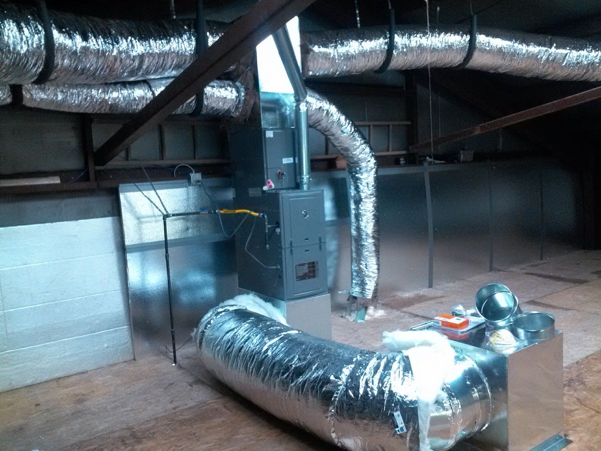 Furnace and insulated ductwork HVAC install by Alexander's Plumbing, Heating, and Air Conditioning