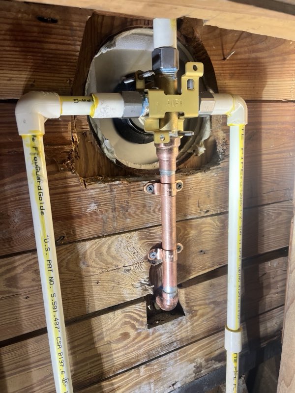 New shower valve rough-in with copper supply lines