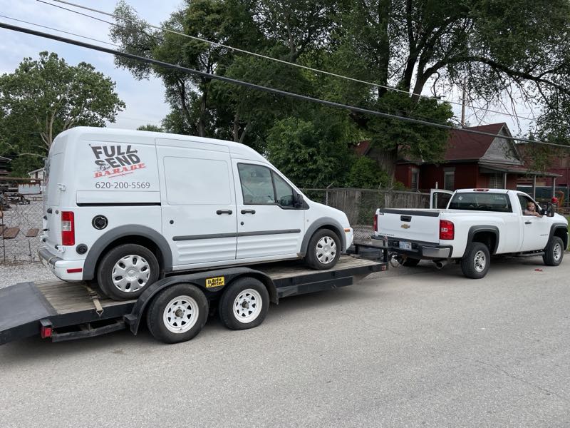 Full Send Garage branded van and shop truck