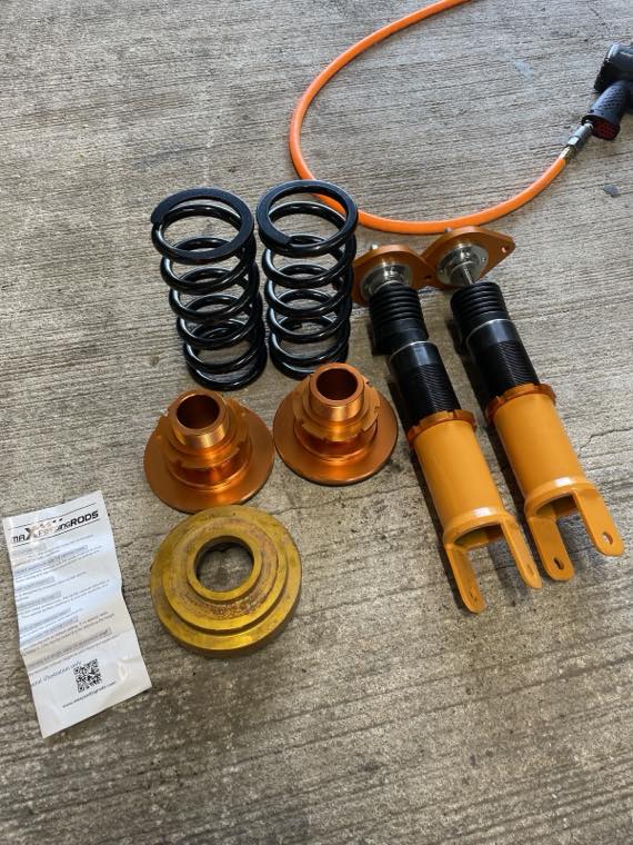 A coilover suspension kit ready to install
