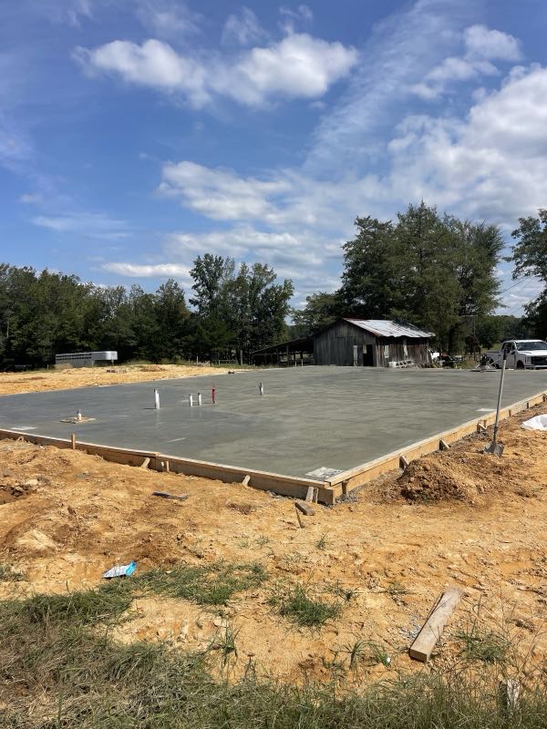 Large freshly poured and finished residential concrete slab