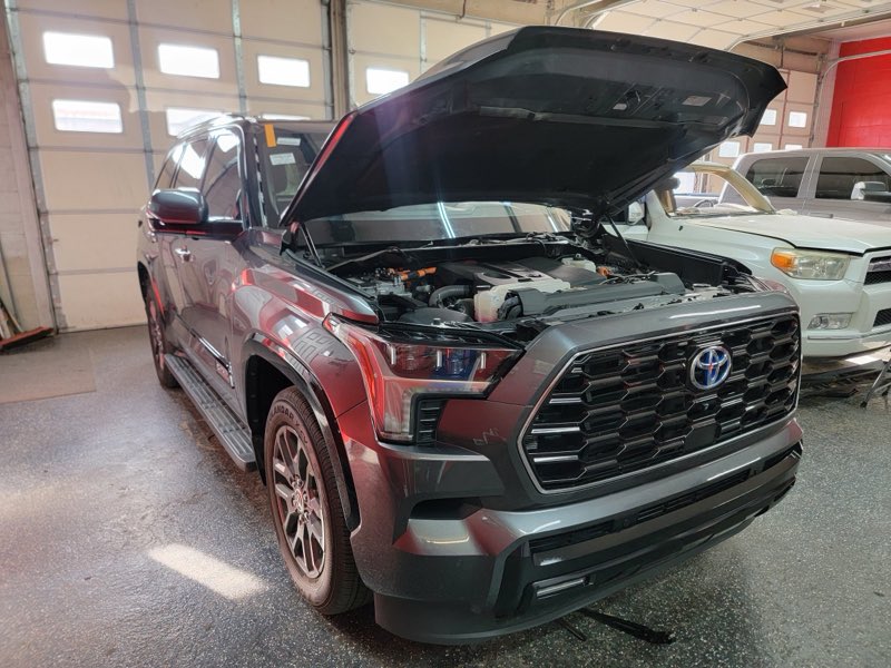 Toyota truck glass work in progress in the bay